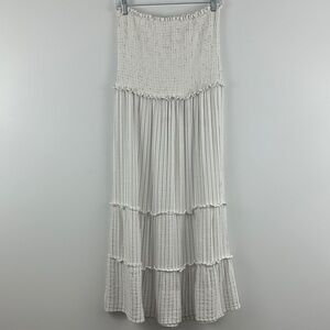 4our Dreamers Strapless Smocked Tiered Maxi Dress White Boho M